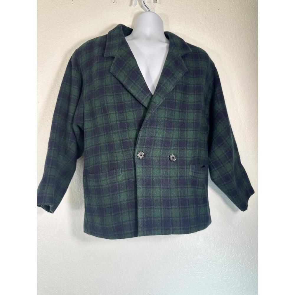 VTG Peabody House Sz 11/12 Green Navy Plaid Mohair Wool Jacket Korea Preppy